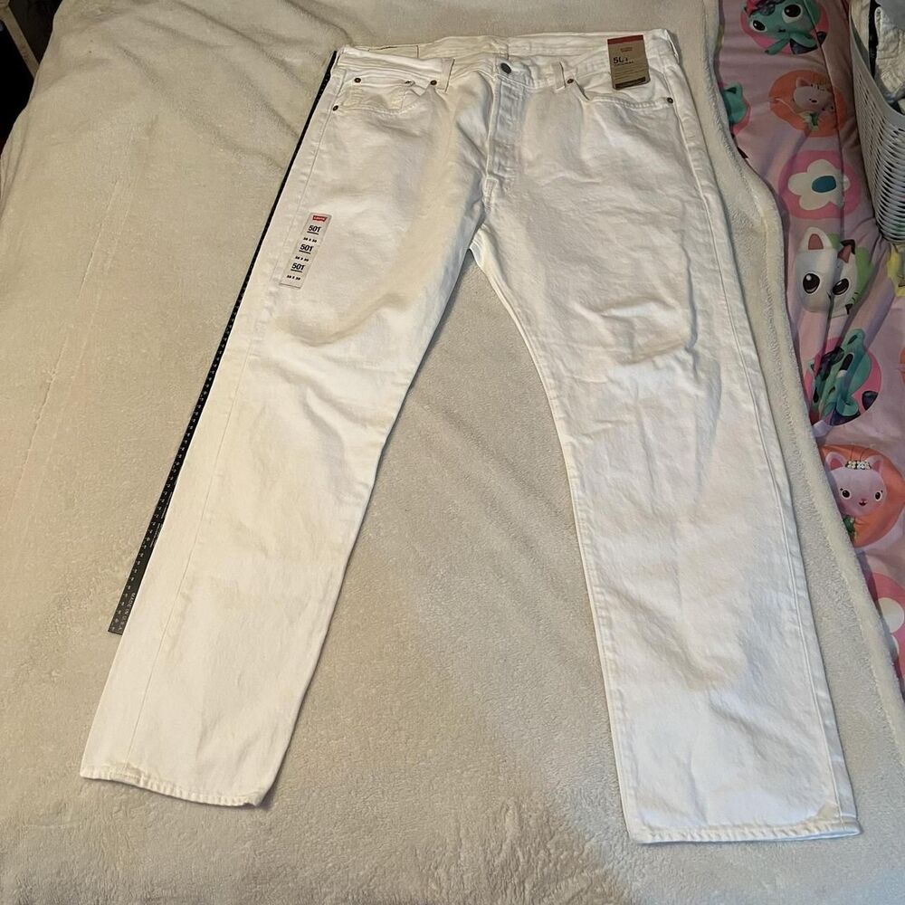 Levi's 501 Jeans Mens Size 38 White Denim Regular Straight Button Fly 30 Inseam